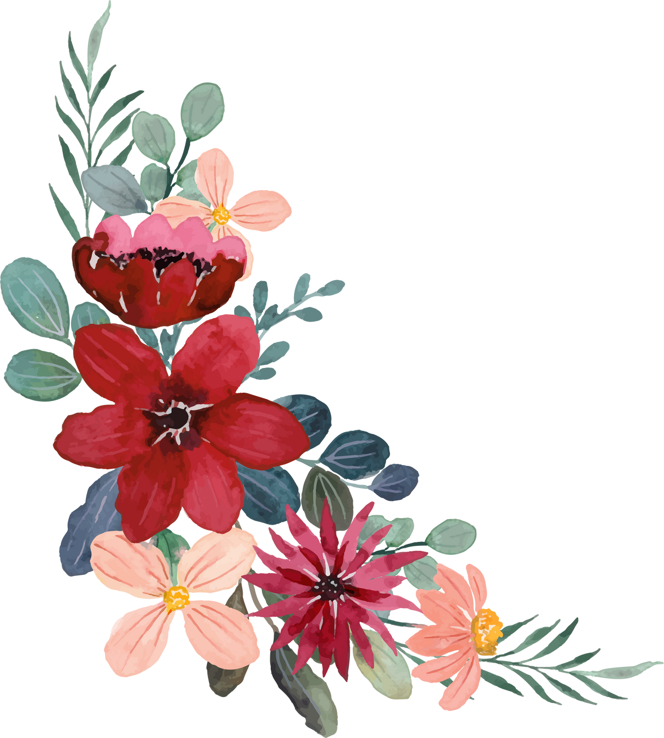 Red flower bouquet watercolor